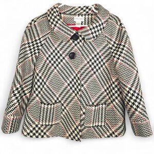 Allison Taylor Jacket 8 Houndstooth Plaid Red Mod Swing Cropped Coat Retro Black